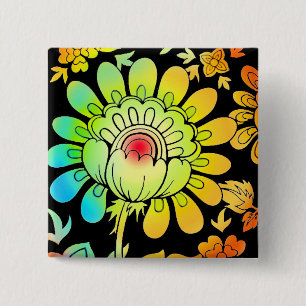Neon Flowers 2 Inch Square Button