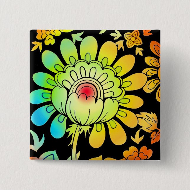 Neon Flowers 2 Inch Square Button (Front)