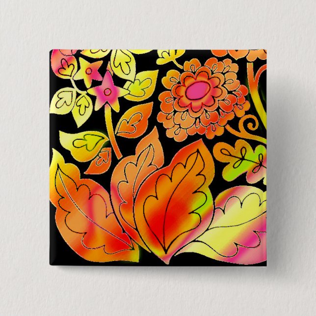 Neon Flowers 2 Inch Square Button (Front)