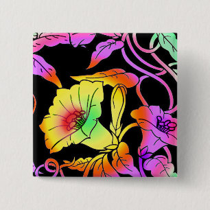 Neon Flowers 2 Inch Square Button
