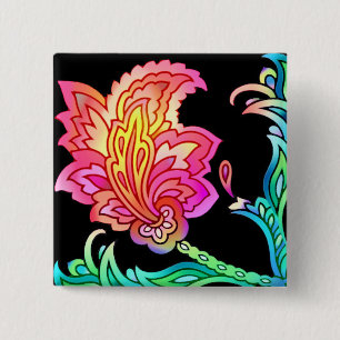Neon Flowers 2 Inch Square Button