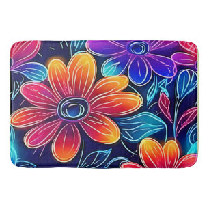 Neon Flowers Bloom Bright Bath Mat