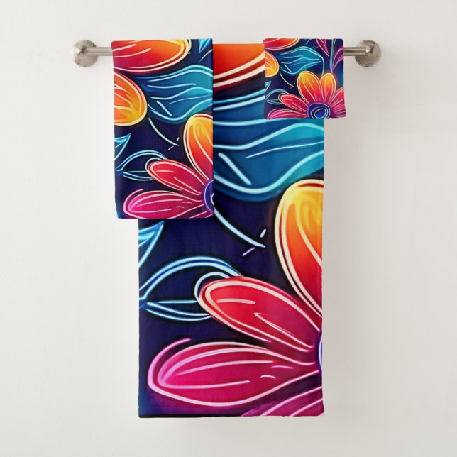 Neon Flowers Bloom Bright Bath Towel Set (Insitu)
