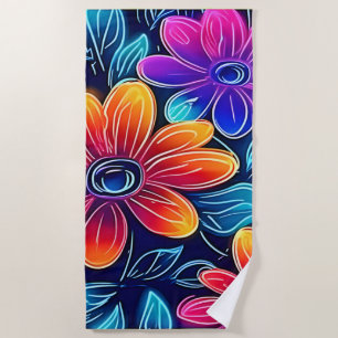 Neon Flowers Bloom Bright Beach Towel