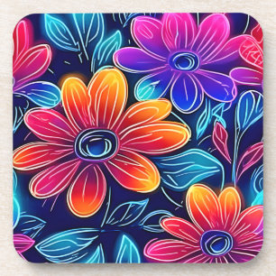 Neon Flowers Bloom Bright Coaster