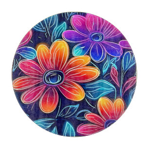 Neon Flowers Bloom Bright Cutting Board