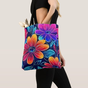 Neon Flowers Bloom Bright Tote Bag