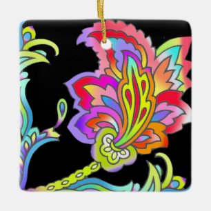 Neon Flowers Ceramic Ornament