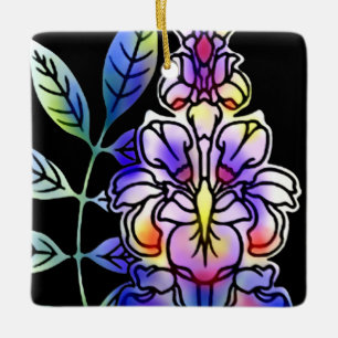 Neon Flowers Ceramic Ornament