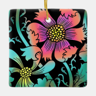Neon Flowers Ceramic Ornament