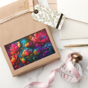Neon flowers, colourful, bouquet, ink splatter sticker