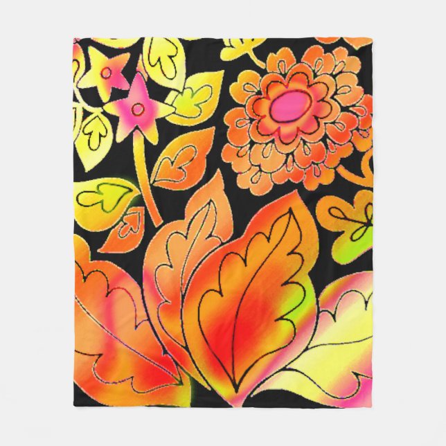 Neon Flowers Fleece Blanket (Front)