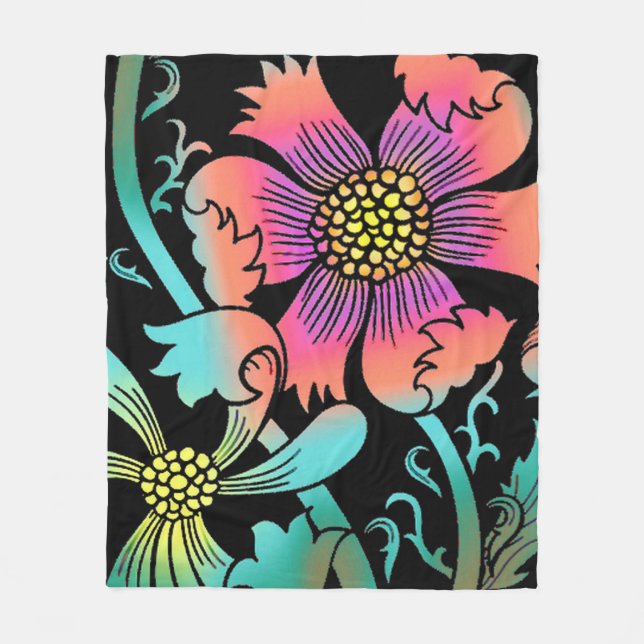 Neon Flowers Fleece Blanket (Front)