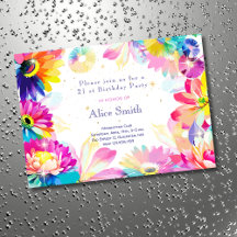 Neon Flowers garden watercolor birthday