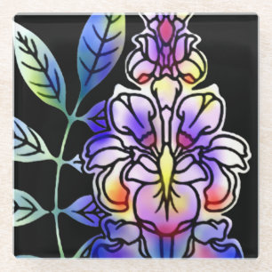 Neon Flowers Glass Coaster