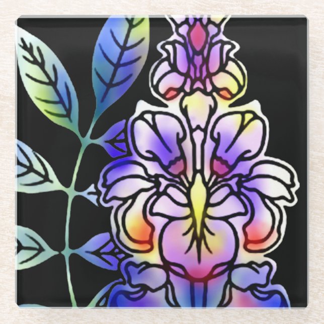 Neon Flowers Glass Coaster (Front)