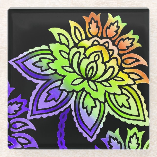 Neon Flowers Glass Coaster (Front)