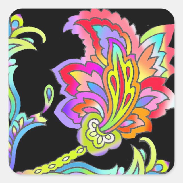 Neon Flowers Square Sticker (Front)