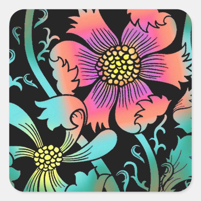 Neon Flowers Square Sticker (Front)