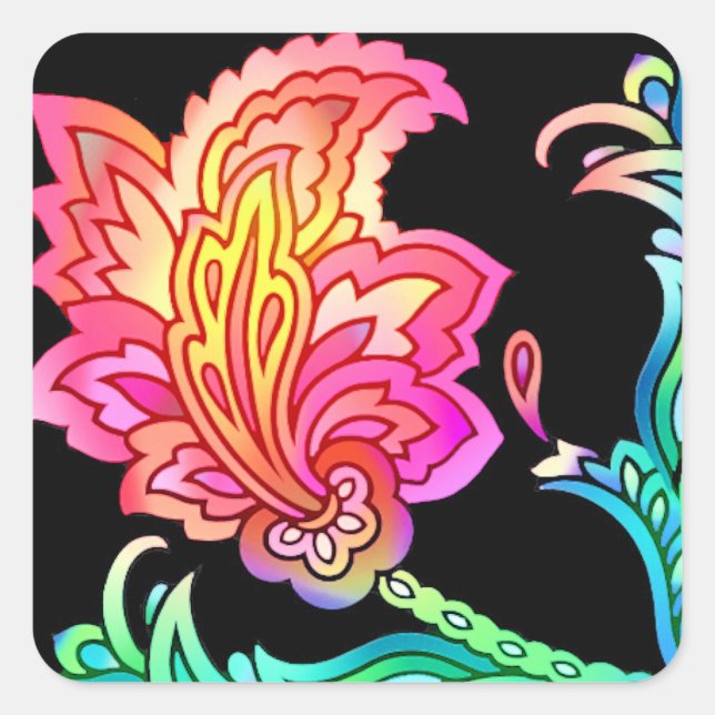 Neon Flowers Square Sticker (Front)