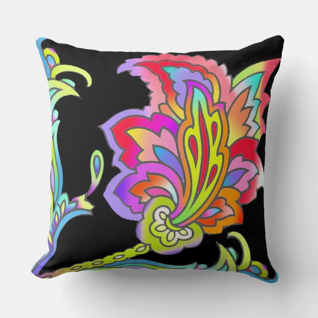 Neon Flowers Throw Pillow (Front)