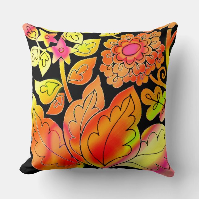 Neon Flowers Throw Pillow (Front)