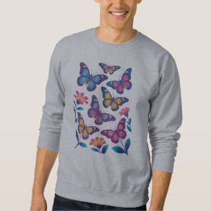 Neon Flowers with Six Glowing Butterflies Sweatshirt