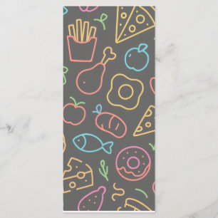 Neon Food Outline Seamless Pattern Menu