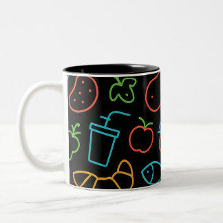  Neon Food Outline Seamless Pattern Two-Tone Coffee Mug
