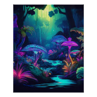 Neon Forest and Glowing Mushrooms Fantasy Art
