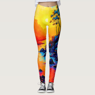Neon Forest and River Painting Art Leggings