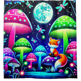 Neon Forest Fantasy with Fox and Fireflies