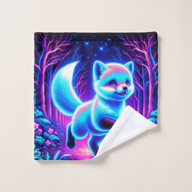 Neon Fox in Enchanted Forest Wash Cloth (Wash Cloth)