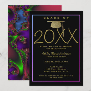 Neon Fractal Laser Graduation Invitation