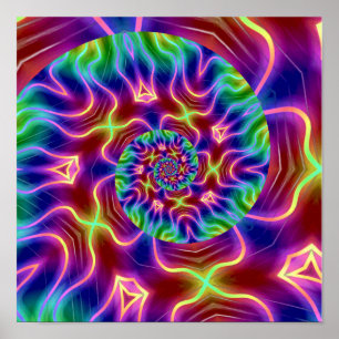 Neon Fractal Spiral Poster