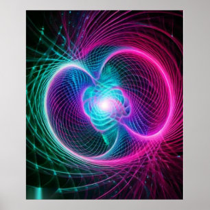 Neon Fractal Swirl Lines Abstract Pattern Poster