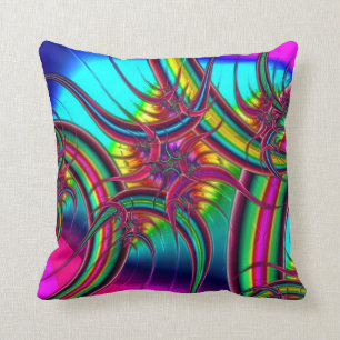 Neon Fractal Throw Pillow
