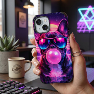 Neon French Bulldog Bubblegum Synthwave iPhone 15 Case