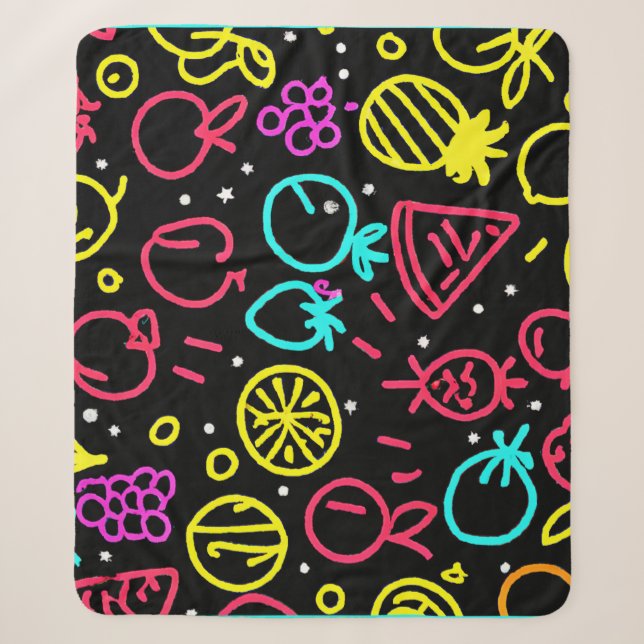 Neon Fruit Extravaganza Sherpa Blanket (Front)