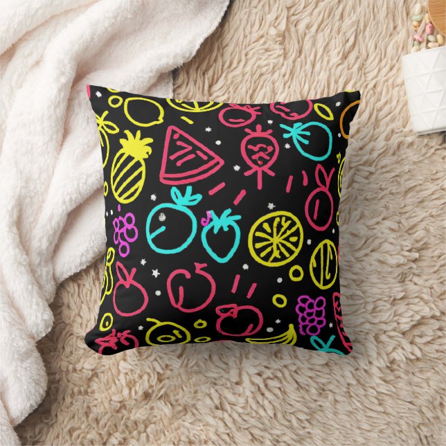 Neon Fruit Extravaganza Throw Pillow (Blanket)