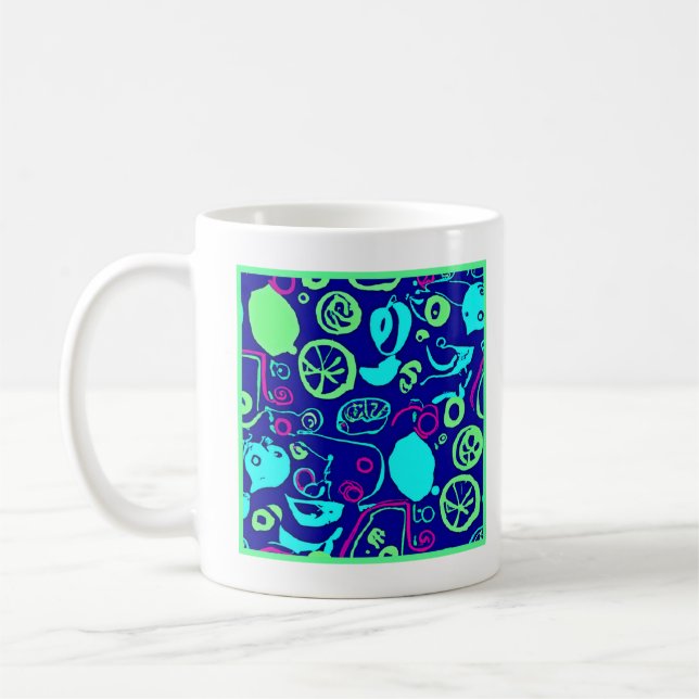 Neon Fruits Pattern Art Coffee Mug (Left)