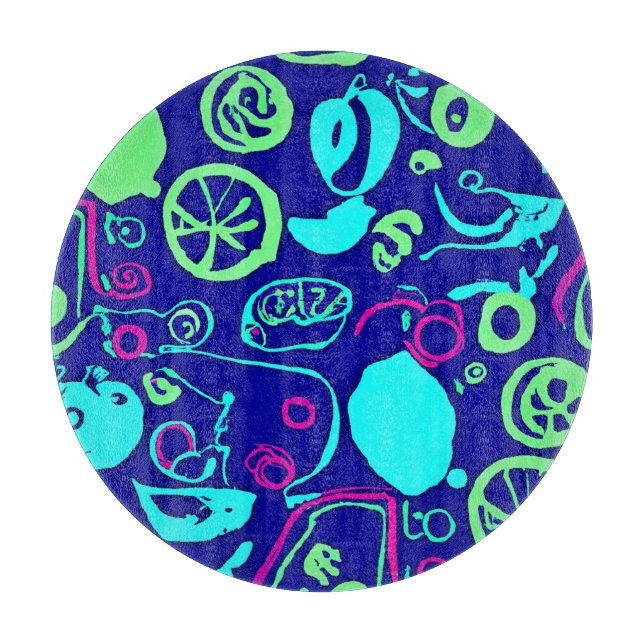 Neon Fruits Pattern Art Cutting Board (Front)