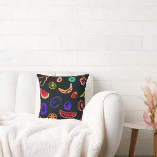 Neon Fruits Patterns Artwork design Throw Pillow