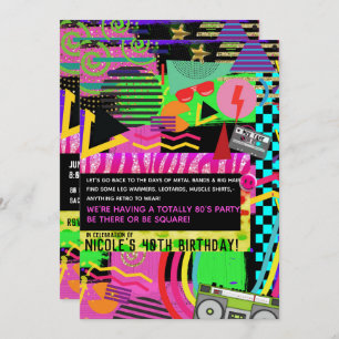 Neon Fun Bright Bold Colourful Funky 80's Party Invitation