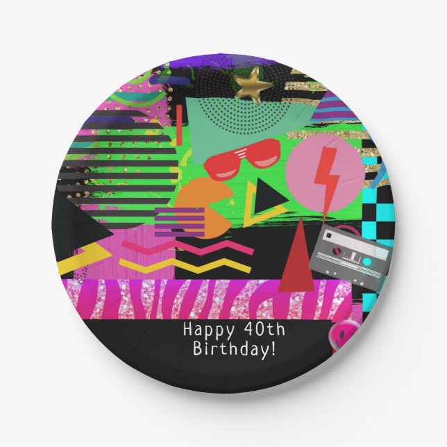 Neon Fun Bright Bold Colourful Funky 80's Party Paper Plate (Front)