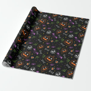 Neon Fun Halloween Pattern Wrapping Paper