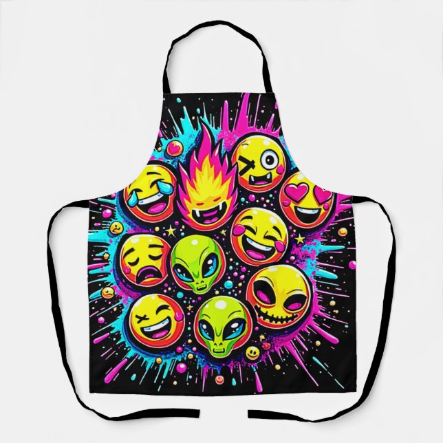 Neon Funky Emoji Mix Apron (Front)