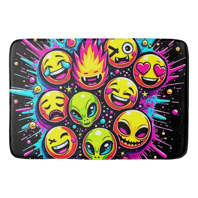 Neon Funky Emoji Mix Bath Mat (Front)