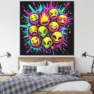 Neon Funky Emoji Mix Canvas Print