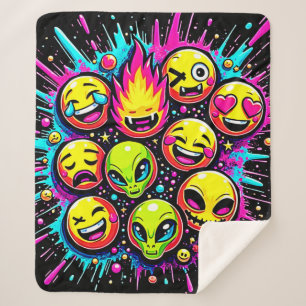 Neon Funky Emoji Mix Sherpa Blanket